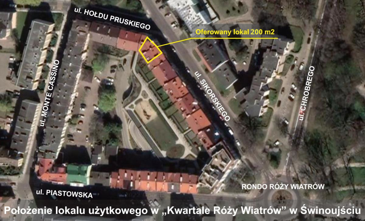 Położenie lokalu 200 m2 przy ul. Hołdu Pruskiego