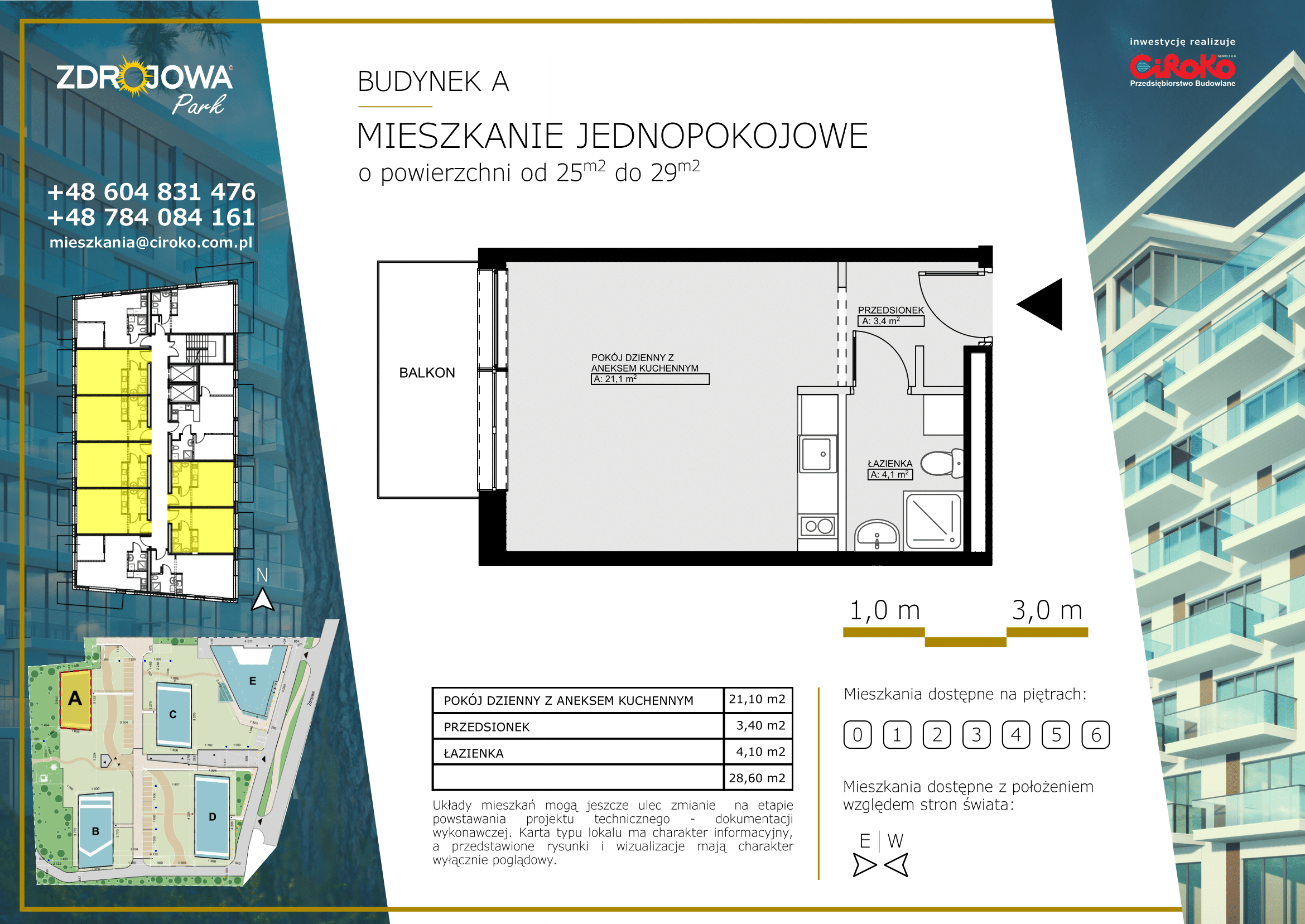 Mieszkanie 1 pokojowe o powierzchni od 25m2 do 29m2 