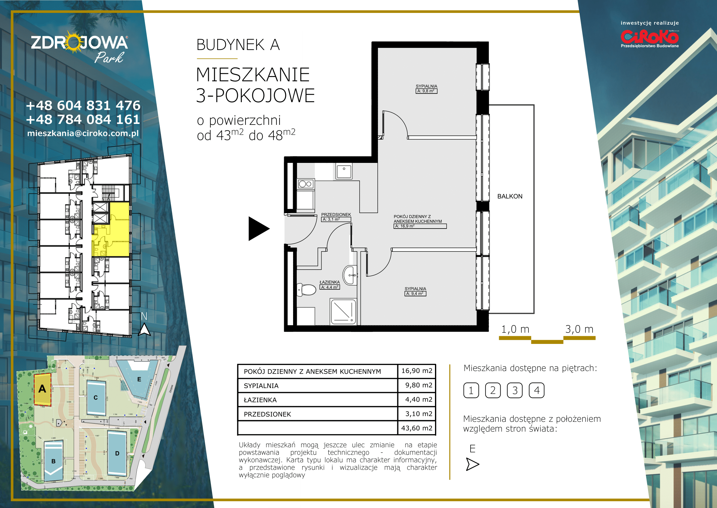 Mieszkanie 3 pokojowe o powierzchni od 43 m2 do 48 m2