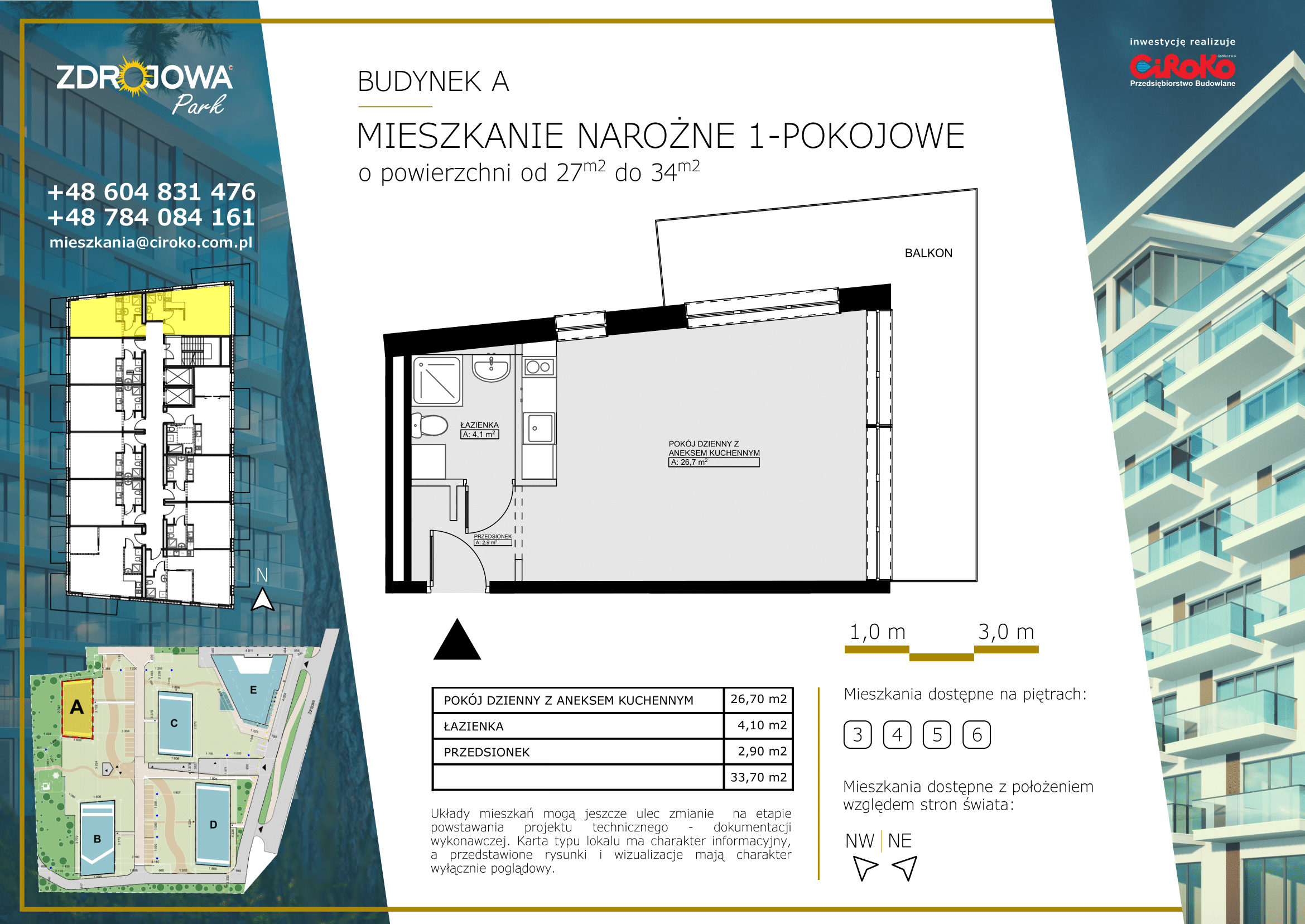 Mieszkanie 1 pokojowe o powerzchni od 27 m2 do 34 m2